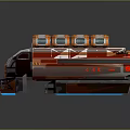 Futuristic Sci Fi Vehicle With Orange Gray Exterior Multi Layer Cargo Compartments And Tracked Wheels