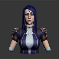 Child 3D Character Half Body Model With Blue Hair Green Eyes And Colorful Costume