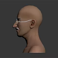 Realistic Bald Male Game Movie Character 3D Model With Round Glasses Mustache And Facial Details