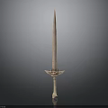 Ancient Metal Sword With Long Slender Blade And Decorative Hilt On Dark Background