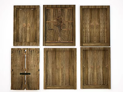 Garden Landscape Vintage Wooden Door Panels with Intricate Carvings and Patterns 3d model