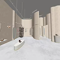 Minimalist Clothing Store Interior With Hanging Clothes Lingerie Mirror Display Stand And Accessories