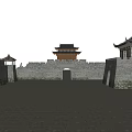 Ancient Chinese Architecture With City Walls Gate Tower And Stone Pavement