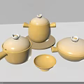 Vibrant Yellow Ceramic Lidded Kitchenware Set With Three Pots And Small Dish 3d model