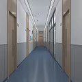 Modern Office Corridor Interior Design With Wall Display Boards And Information Graphics 3d model
