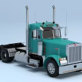 Turquoise Heavy Duty Functional Truck With Dual Exhaust Stacks And Front Grille Cab