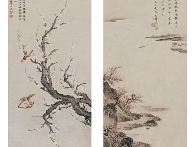 New Chinese Plant Painting Traditional Classic Flower and Bird Landscape Painting Combination model