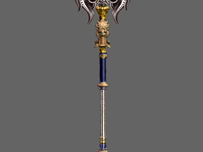 Mythical Ornate Polearm Weapon With Golden Blue Handle And Carved Dragon Head 3d model