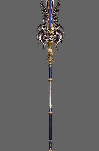 Mythical Ornate Polearm Weapon With Golden Blue Handle And Carved Dragon Head 3d model Mythical Ornate Polearm Weapon With Golden Blue Handle And Carved Dragon Head 3d model