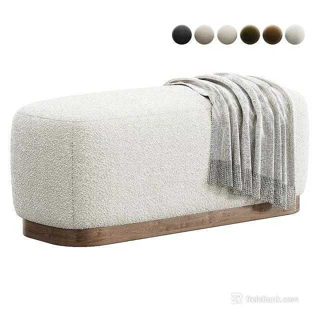 Soft White Plush Sofa Bench With Gray Blanket And Wooden Base 3d model 