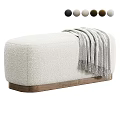Soft White Plush Sofa Bench With Gray Blanket And Wooden Base 3d model