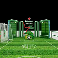 Heineken Themed Football Exhibition Setup With Green Grass Goalposts And Soccer Ball