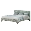 Elegant Double Bed With Tufted Upholstered Headboard Light Gray Pillows Soft Sheets And Textured Frame 3d model