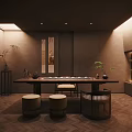 Traditional Japanese Tea Room Interior Design With Wooden Table Cushions And Decorative Paintings