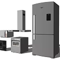 Modern Kitchen Appliances Including Microwave Range Hood Oven Stove And Refrigerator