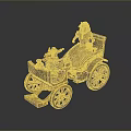 Vintage Classic Brass Model Car With Figurines And Spoked Wheels Design