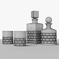 Elegant Glass Decanters And Whiskey Glasses With Amber Liquid And Ice Cubes On Dark Table