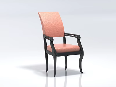 Stylish Textured Pink Leather Single Chair With Black Armrests And Curved Legs 3d model