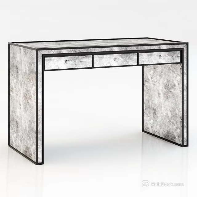 Modern Office Desk With Textured Surface Black Frame And Three Drawers 3d model 