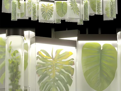 Modern Decorative Chandelier With Transparent Glass And Green Leaf Patterns For Interior Design 3d model