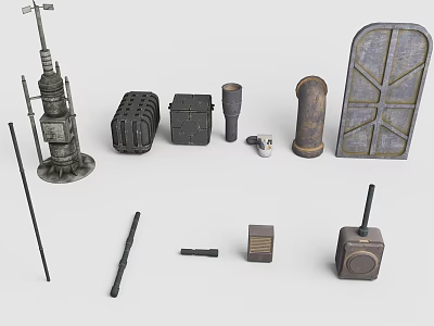 Vintage Industrial Furniture Design With Metal Pipes Grid Boxes And Wooden Blocks 3d model