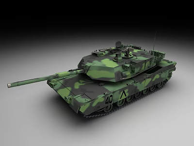 Military Tank With Camouflage Paint Number 40 Triangle Symbol Turret Gun Barrel And Tracks 3d model