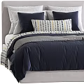 Modern Bedroom Bed Setup With Light And Dark Blue Comforter Pillows And Bed Runner 3d model