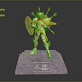 Game Movie Character Statue In Golden Armor With Wings Shield And Pedestal