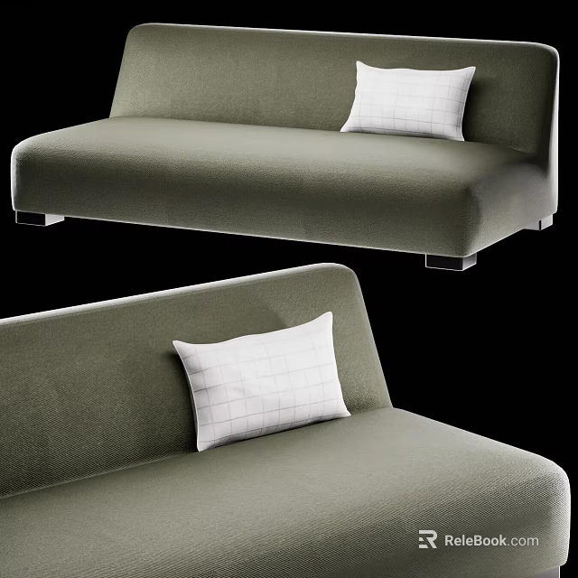 Modern Two Seater Fabric Sofa with White Grid Cushion and Metal Legs in Muted Green 3d model 