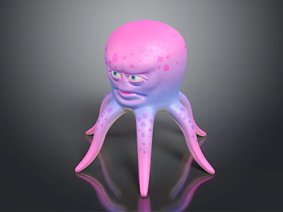 Spotted Pink Purple Octopus Character Creature With Expressive Face Gradient Body And Long Tentacles 3d model