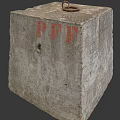 Concrete Block With Red PFF Letters Metal Ring On Top And Hole