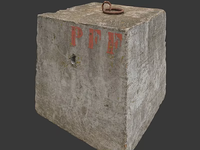 Concrete Block With Red PFF Letters Metal Ring On Top And Hole 3d model