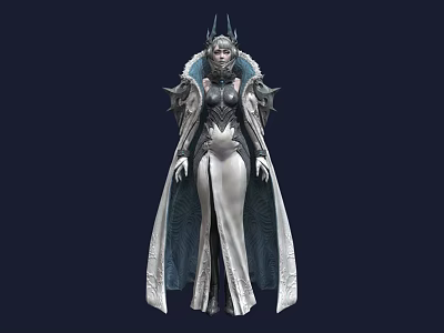 Mythical Game Movie Character With Horned Crown Long Cape and Frosty Armor Design 3d model