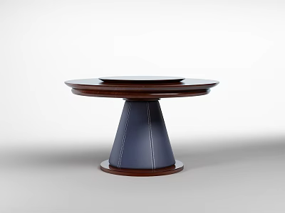 Modern Round Dining Table With Wooden Tabletop And Dark Blue Tapered Base 3d model