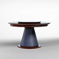 Modern Round Dining Table With Wooden Tabletop And Dark Blue Tapered Base