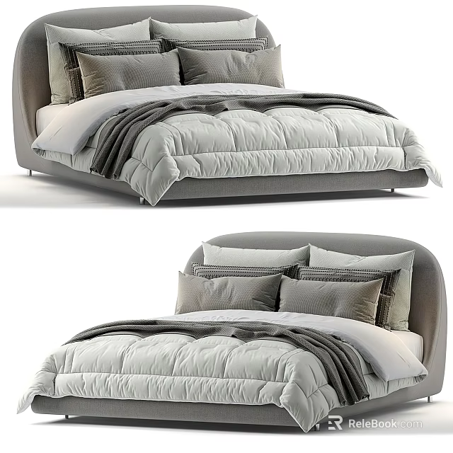 Modern Double Bed With Upholstered Headboard Soft Layered Bedding And Decorative Pillows 3d model 