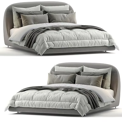 Modern Double Bed With Upholstered Headboard Soft Layered Bedding And Decorative Pillows 3d model