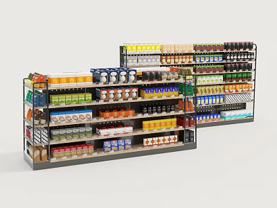 Retail Display Shelves Stocked With Various Products In Organized Multi Tier Arrangement 3d model