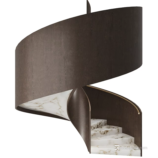 Stylish Spiral Staircase With Dark Wood Structure And Marble Steps 3d model 