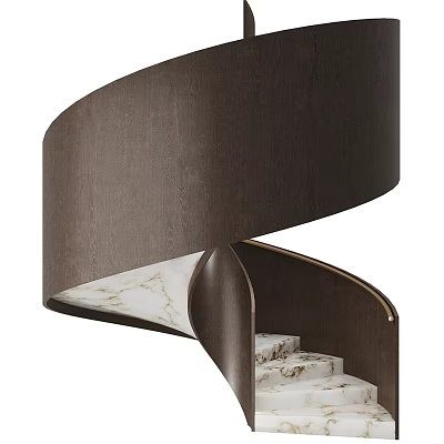 Stylish Spiral Staircase With Dark Wood Structure And Marble Steps 3d model