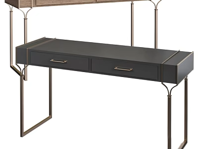 Modern Office Desk With Dark Surface Metal Legs And Minimalist Design Drawers 3d model