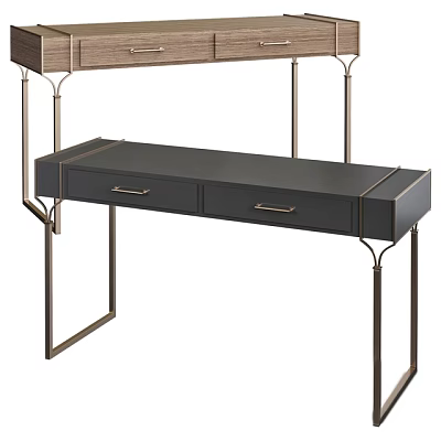 Modern Office Desk With Dark Surface Metal Legs And Minimalist Design Drawers 3d model