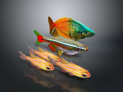 Vibrant School Of Tropical Fish With Colorful Orange Green And Yellow Stripes 3d model