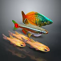 Vibrant School Of Tropical Fish With Colorful Orange Green And Yellow Stripes