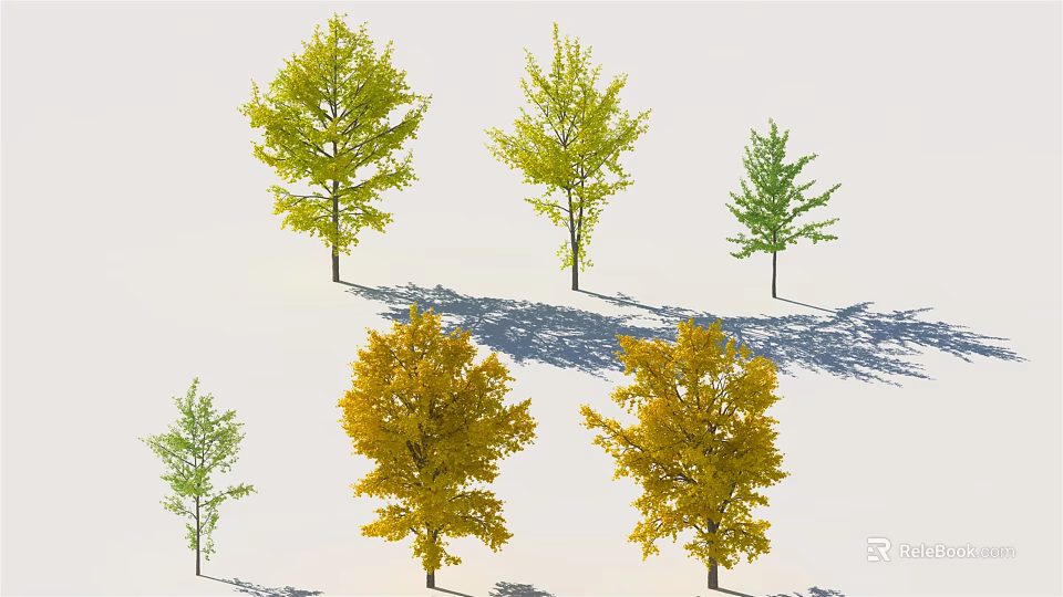 Vibrant Green and Yellow Deciduous Trees with Lush Foliage and Natural Shadows 3d model 