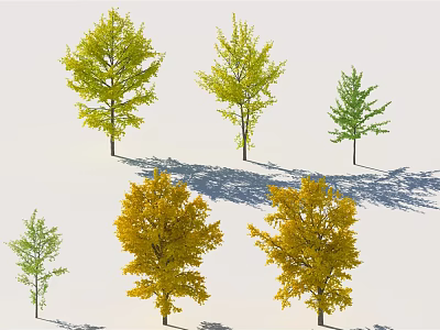 Vibrant Green and Yellow Deciduous Trees with Lush Foliage and Natural Shadows 3d model
