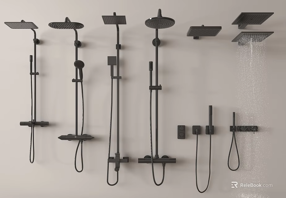 Modern Shower Head Systems Featuring Handheld Overhead And Wall Mounted Designs 3d model