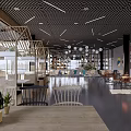 Modern Restaurant Interior Design Featuring Wooden Tables Green Plants And Decorative Partition