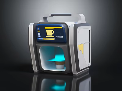 Modern Coffee Maker With Display Screen Yellow Cup Icon Blue Light And White Gray Design 3d model