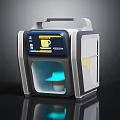 Modern Coffee Maker With Display Screen Yellow Cup Icon Blue Light And White Gray Design